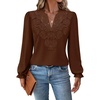WIHOLL Womens Tops Lace Long Sleeve Tops for Women Boho V Neck Blouses(01 – Coffee)
