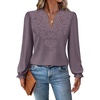 WIHOLL Womens Tops Lace Long Sleeve Tops for Women Boho V Neck Blouses(01 – Mocha Grey Purple)