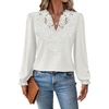 WIHOLL Womens Tops Lace Long Sleeve Tops for Women Boho V Neck Blouses(01 – White)