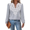 WIHOLL Womens Tops Lace Long Sleeve Tops for Women Boho V Neck Blouses(02 – Blue White Stripe)