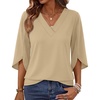 WIHOLL Womens Tops Summer Outfits 2026 V Neck Shirts Womens Blouses Dressy Casual Bell Sleeve Fashion Clothing(01 Beige)