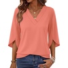 WIHOLL Womens Tops Summer Outfits 2026 V Neck Shirts Womens Blouses Dressy Casual Bell Sleeve Fashion Clothing(01 Coral)