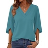 WIHOLL Womens Tops Summer Outfits 2026 V Neck Shirts Womens Blouses Dressy Casual Bell Sleeve Fashion Clothing(01 Turquoise)