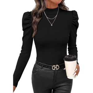 WIHOLL Long Sleeve Shirt for Women Puff Sleeve Knit Tops Casual 2026(Black)