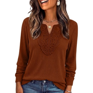 WIHOLL Long Sleeve Shirts for Women Boho Tops 2026 Fall Fashion Clothes(Caramel)