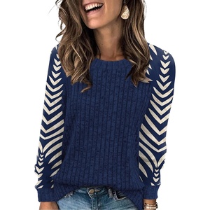 WIHOLL Long Sleeve Shirts for Women Lightweight Sweaters Fall Outfits 2026 Color Block Winter Clothing Dressy Casual Soft(Blue Apricot)