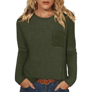 WIHOLL Long Sleeve Shirts for Women Waffle Knit Trendy Fall Fashion 2026 Dressy Casual Blouses Teacher Outfits(Army Green)
