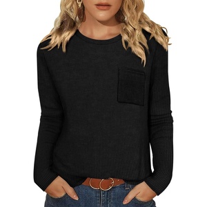 WIHOLL Long Sleeve Shirts for Women Waffle Knit Trendy Fall Fashion 2026 Dressy Casual Blouses Teacher Outfits(Black)