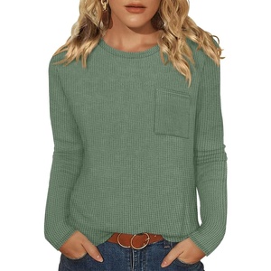 WIHOLL Long Sleeve Shirts for Women Waffle Knit Trendy Fall Fashion 2026 Dressy Casual Blouses Teacher Outfits(Green)