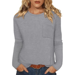 WIHOLL Long Sleeve Shirts for Women Waffle Knit Trendy Fall Fashion 2026 Dressy Casual Blouses Teacher Outfits(Grey)