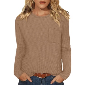 WIHOLL Long Sleeve Shirts for Women Waffle Knit Trendy Fall Fashion 2026 Dressy Casual Blouses Teacher Outfits(Khaki)