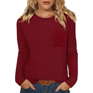 WIHOLL Long Sleeve Shirts for Women Waffle Knit Trendy Fall Fashion 2026 Dressy Casual Blouses Teacher Outfits(Red)