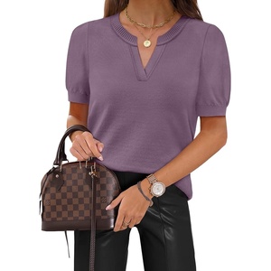 WIHOLL Short Sleeve Sweater Tops 2026 Spring Summer Trendy Knit Business Casual Essential V Neck Sweaters(02 – Dusty Mauve)