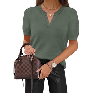 WIHOLL Short Sleeve Sweater Tops 2026 Spring Summer Trendy Knit Business Casual Essential V Neck Sweaters(02 – Green)