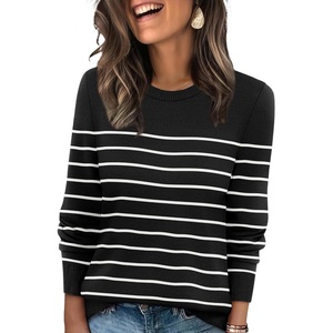 WIHOLL Sweaters for Women Lightweight Fall Tops Pullover Long Sleeve Shirts(S-black+white Striped)