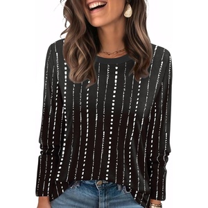 WIHOLL Womens Striped Long Sleeve Shirts Fall Outfits 2026 Color Block Tops Fashion Clothing Ribbed Crewneck Tee Blouses(E-black)