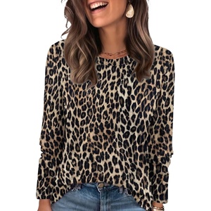 WIHOLL Womens Striped Long Sleeve Shirts Fall Outfits 2026 Color Block Tops Fashion Clothing Ribbed Crewneck Tee Blouses(H-leopard)