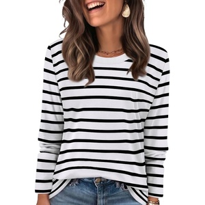 WIHOLL Womens Striped Long Sleeve Shirts Fall Outfits 2026 Color Block Tops Fashion Clothing Ribbed Crewneck Tee Blouses(H-white Stripes)