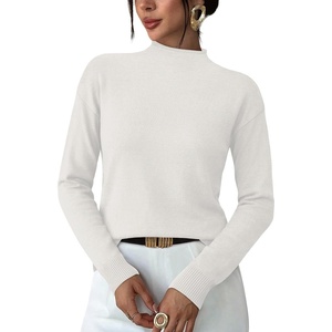 WIHOLL Womens Sweaters Mock Neck Long Sleeve Tops Fall Outfits Fashion 2026(All White)