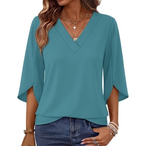 WIHOLL Womens Tops Summer Outfits 2026 V Neck Shirts Womens Blouses Dressy Casual Bell Sleeve Fashion Clothing(01 Turquoise)