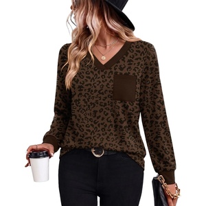 Wiholl V Neck Long Sleeve Shirts Womens Tops Dressy Casual Fall Outfits(Leopard Print)