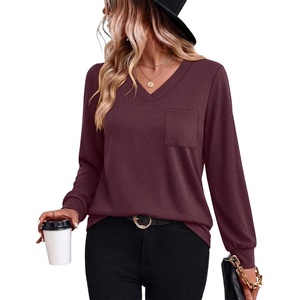 Wiholl V Neck Long Sleeve Shirts Womens Tops Dressy Casual Fall Outfits(Wine Red)